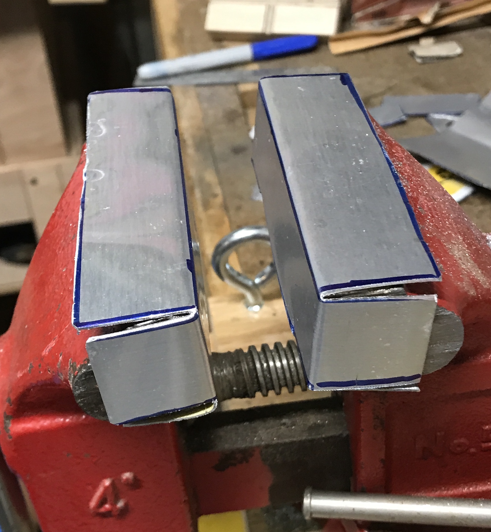 Aluminum soft jaws made from a license plate